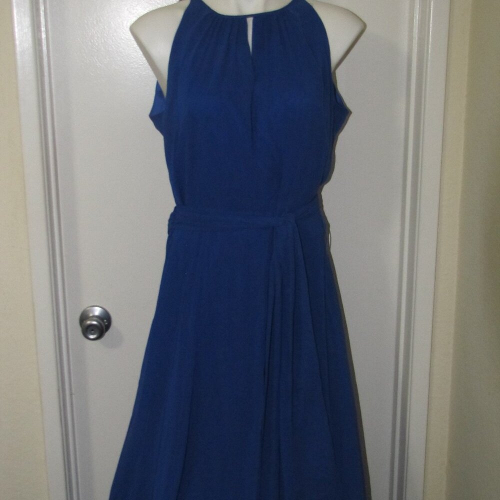 Navy Blue Halter Maxi Dress with Waist Tie – Elegant Chiffon Evening Gown